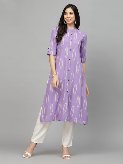 Block Printed Rayon A-Line Kurta