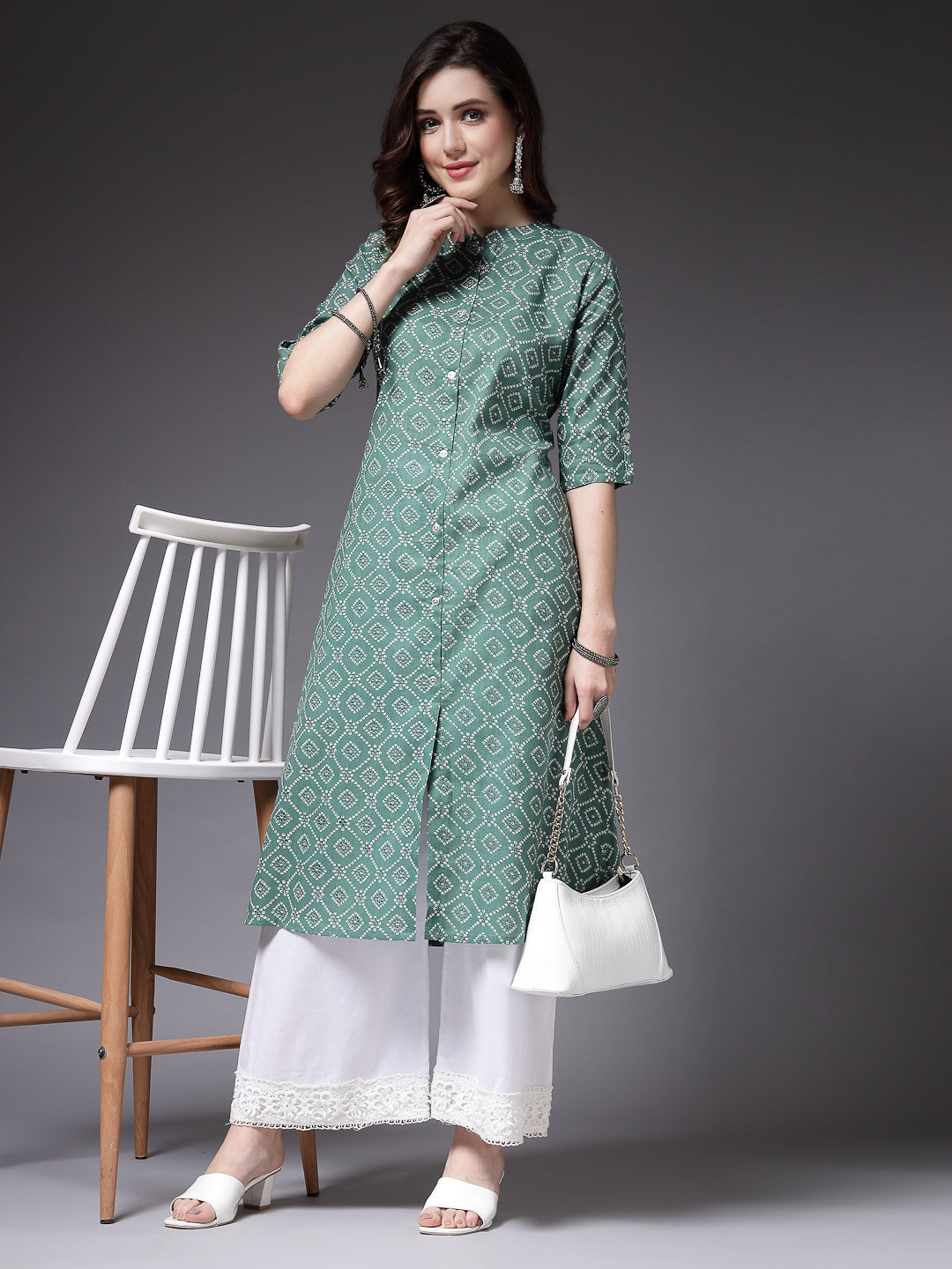 Bandhej Printed Cotton A-Line Kurta