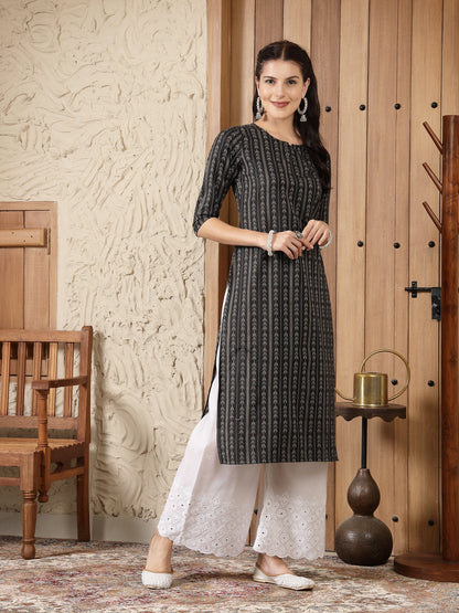 Woven Design Cotton Blend Straight Kurta