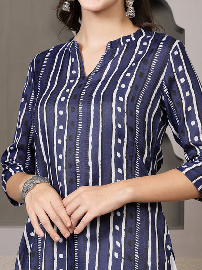 Striped Printed Cotton Straight Kurta