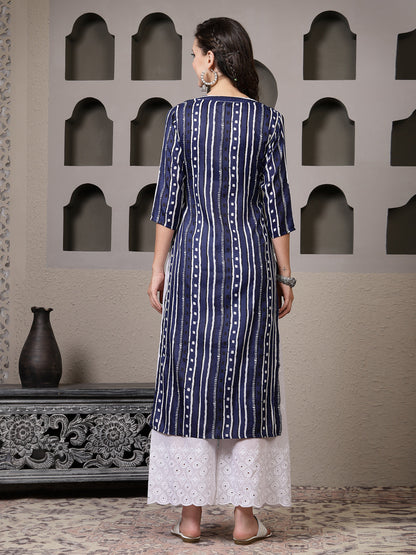 Striped Printed Cotton Straight Kurta