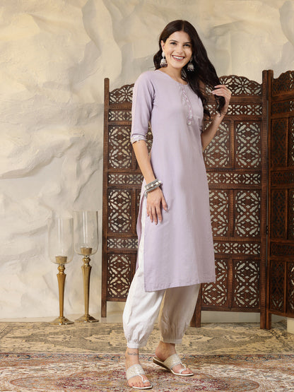 Solid Cotton Blend Straight Kurta