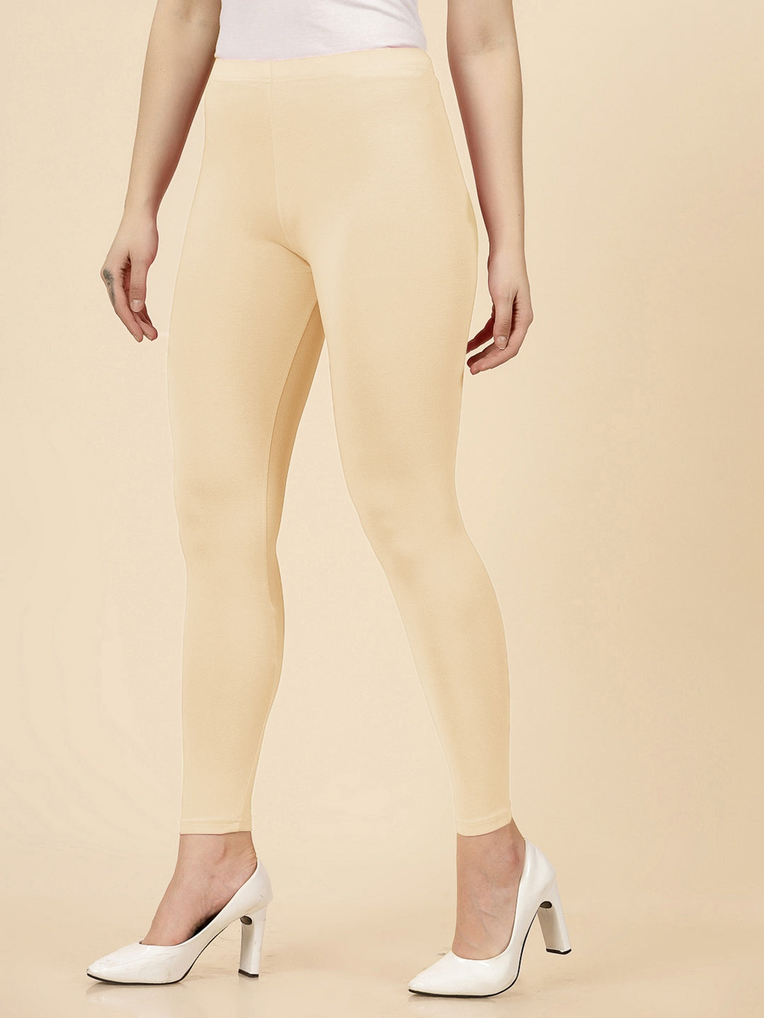 Solid Mid Rise Cotton Lycra Ankle Length Leggings