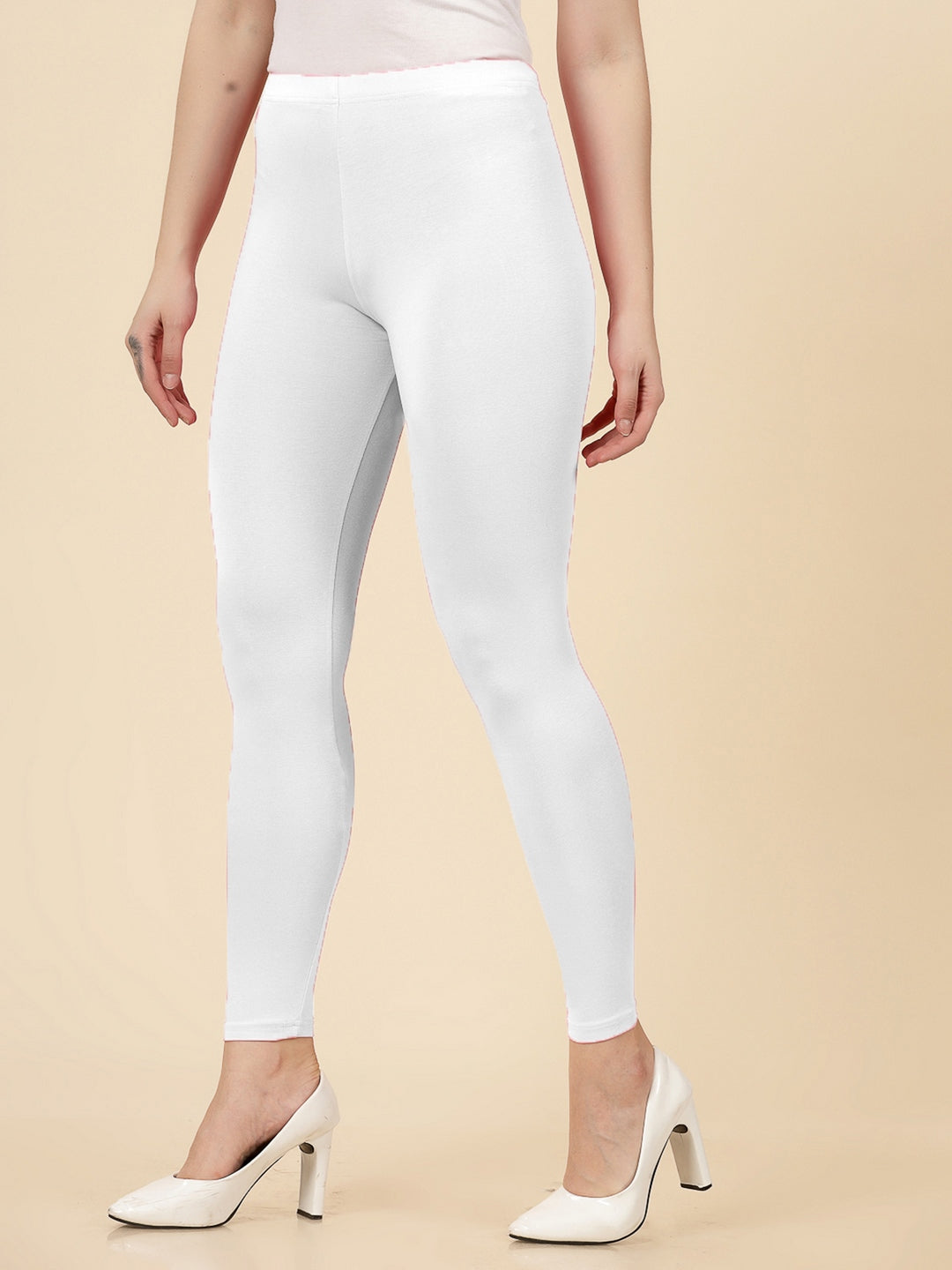 Solid Mid Rise Cotton Lycra Ankle Length Leggings