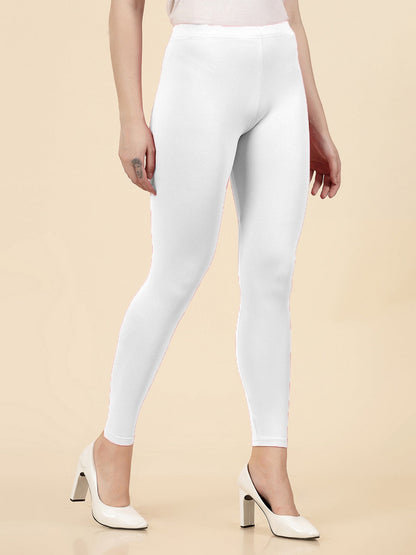 Solid Mid Rise Cotton Lycra Ankle Length Leggings