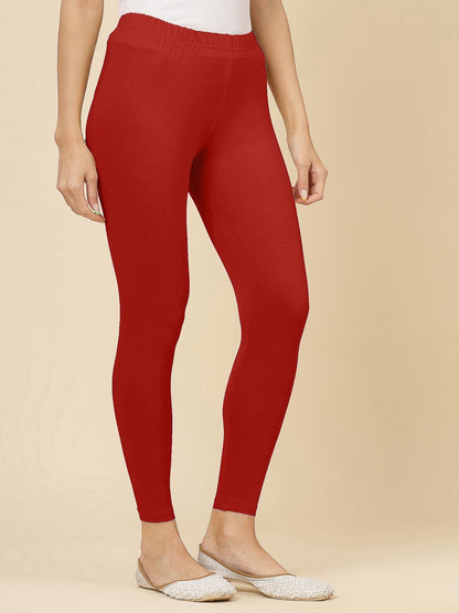 Solid Mid Rise Cotton Lycra Ankle Length Leggings