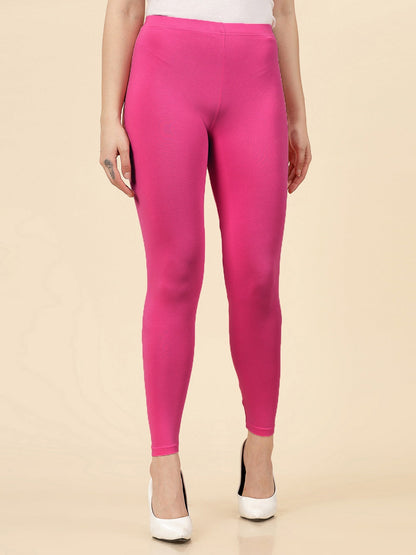 Solid Mid Rise Cotton Lycra Ankle Length Leggings