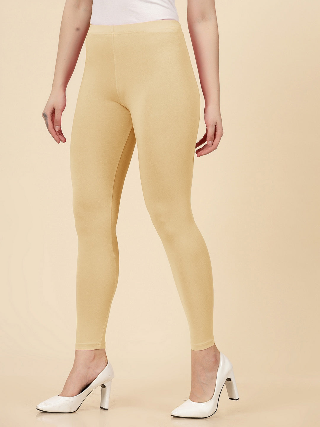 Solid Mid Rise Cotton Lycra Ankle Length Leggings