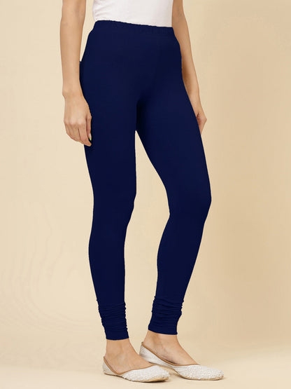 Solid Mid Rise Cotton Lycra Churidar Leggings