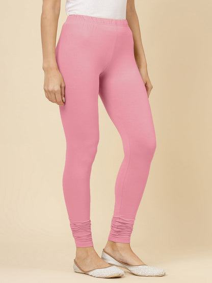 Solid Mid Rise Cotton Lycra Churidar Leggings