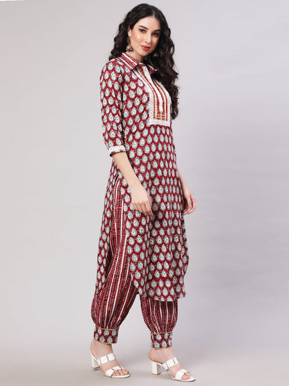 Rayon Printed Calf Length Straight 3/4 Sleeve Round Neck Kurta, Pants Set