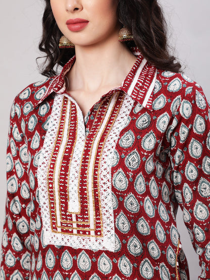 Rayon Printed Calf Length Straight 3/4 Sleeve Round Neck Kurta, Pants Set