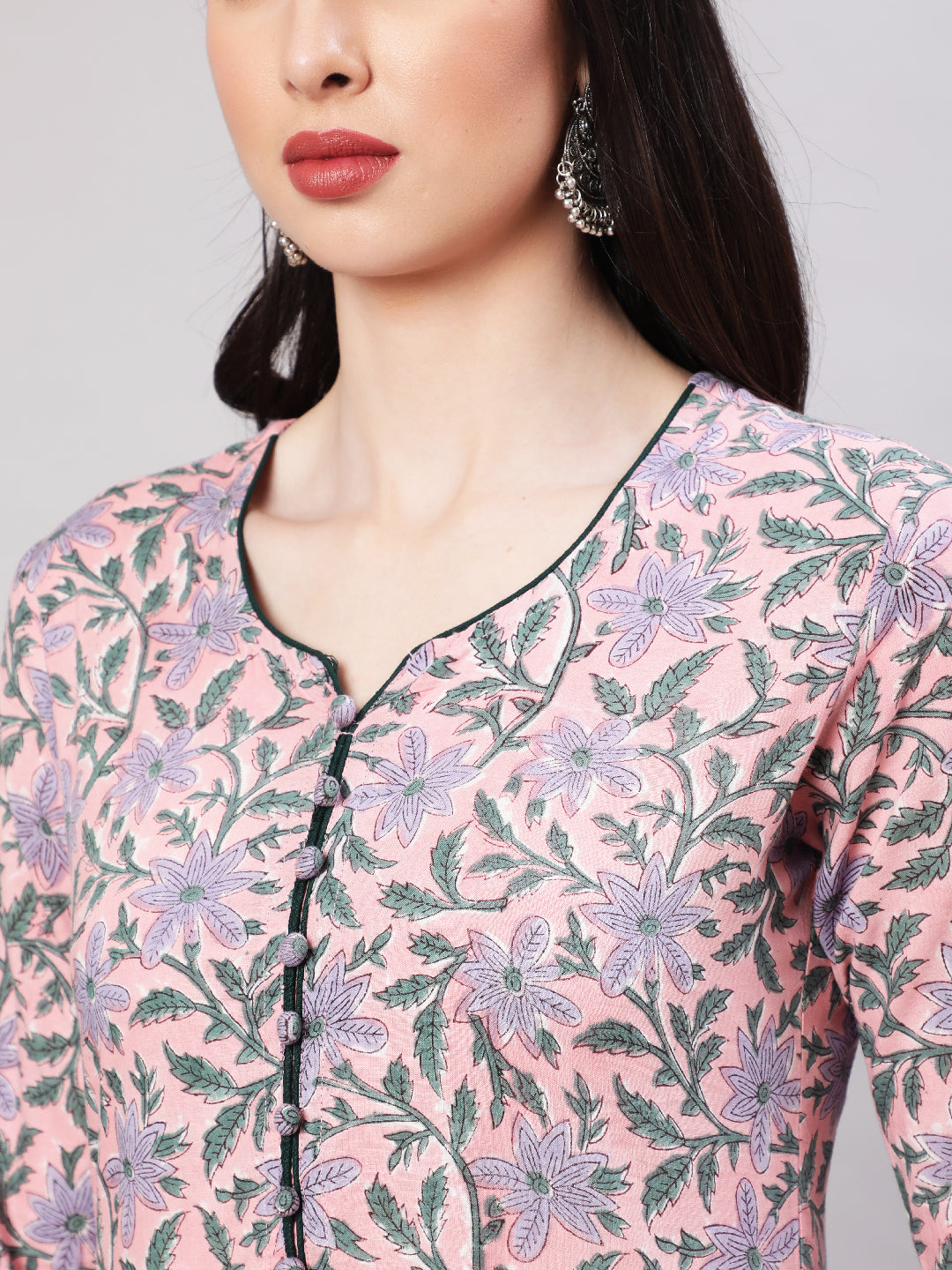 Rayon Printed Ankle Length Flared 3/4 Sleeve Round Neck Kurta