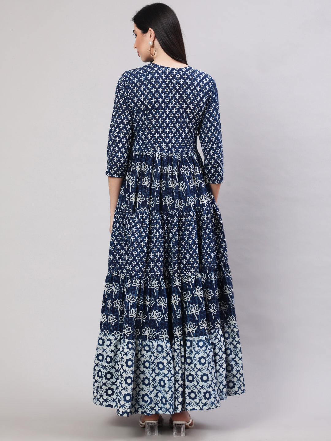 Rayon Printed Ankle Length Flared 3/4 Sleeve Round Neck Kurta