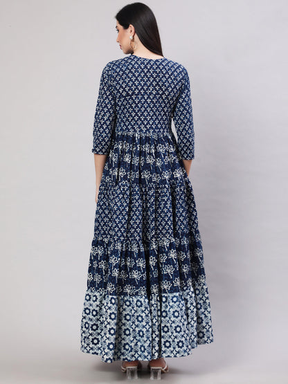 Rayon Printed Ankle Length Flared 3/4 Sleeve Round Neck Kurta