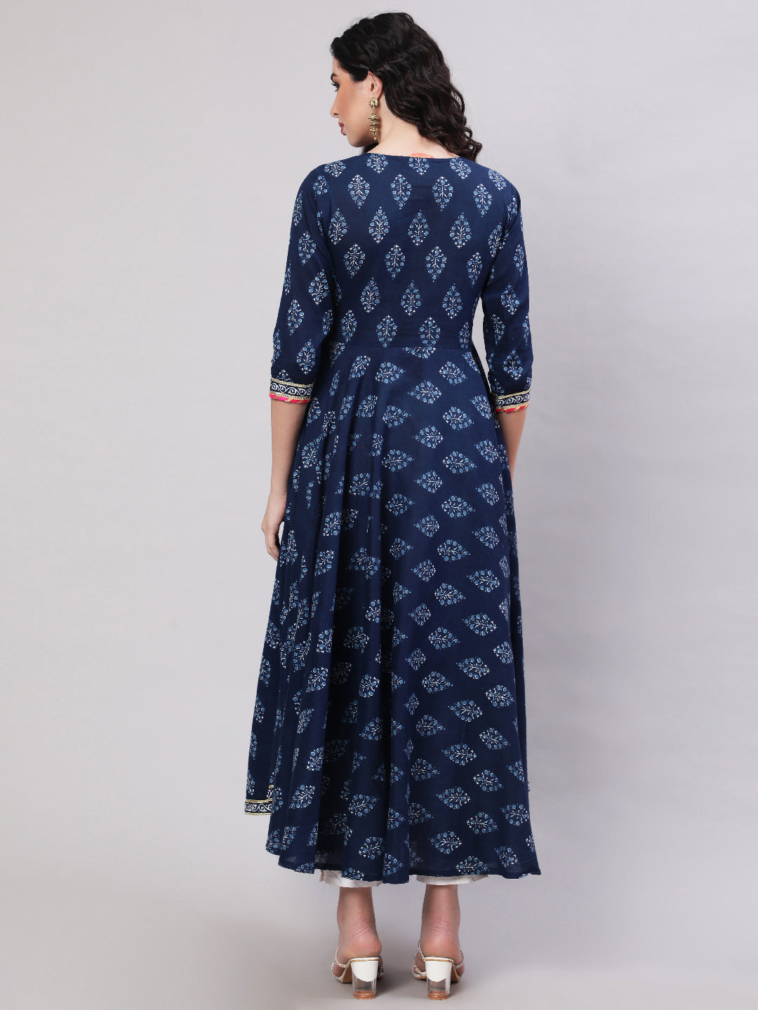 Rayon Printed Ankle Length Flared 3/4 Sleeve Round Neck Kurta