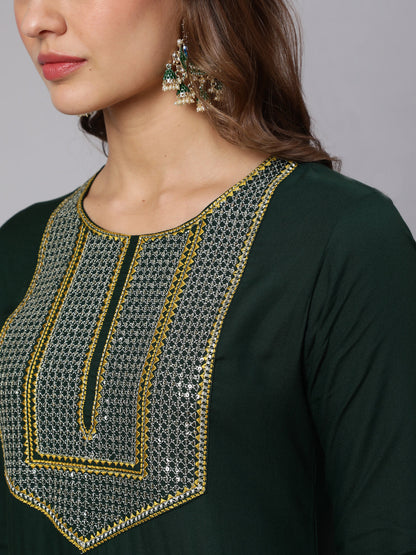 Embroidery Designer Rayon Ankle Length Flared 3/4 Sleeve Round Neck Kurta