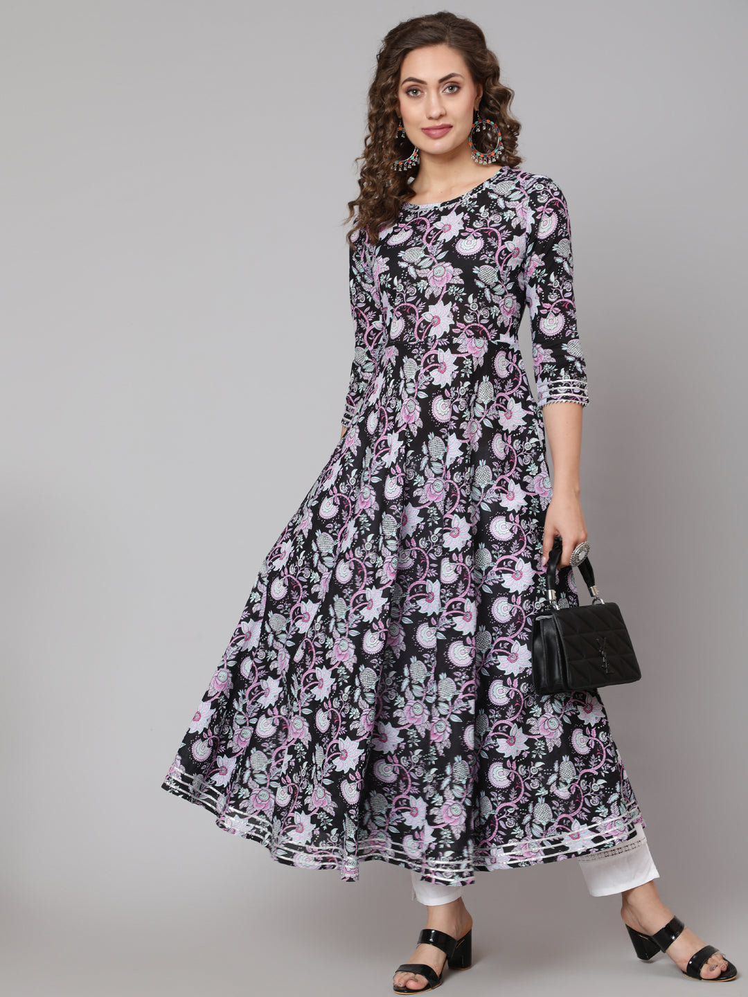 Cotton Printed Round Neck 3/4 Sleeve Anarkali Ankle Length Ethnic Kurta