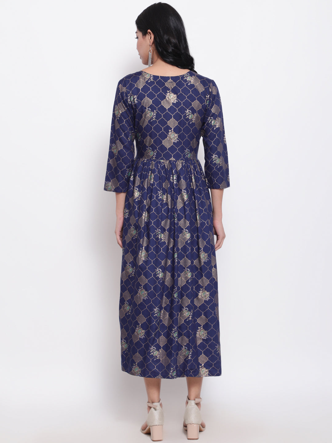 Rayon Printed Round Neck 3/4 Sleeve Flared Ankle Length Ethnic Kurta