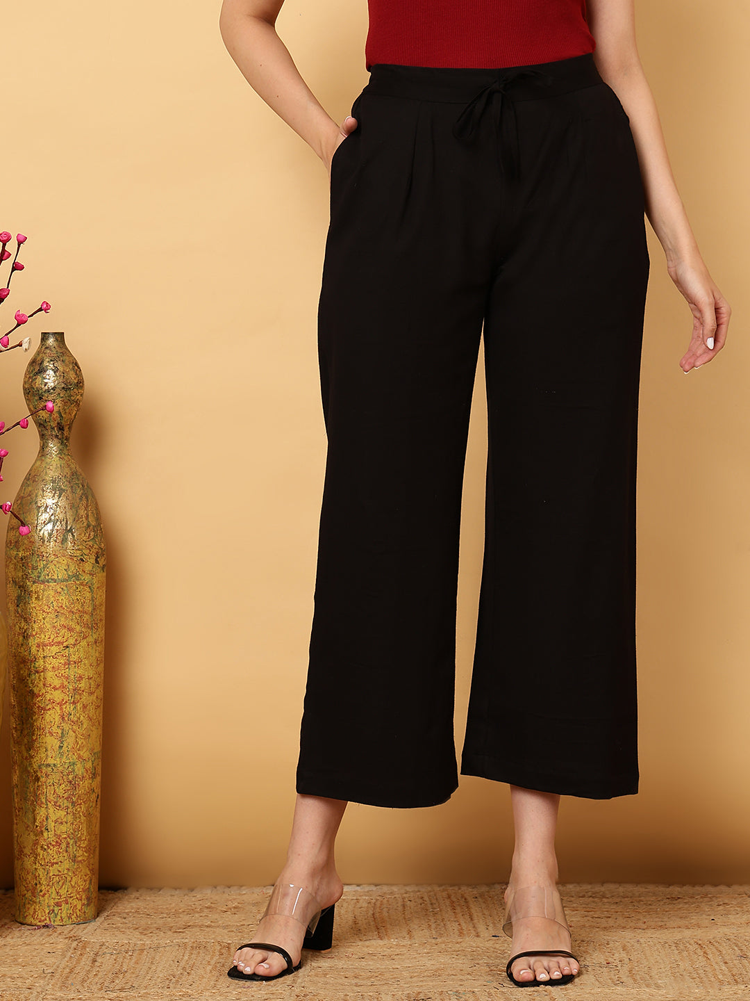 Cotton Flex Ankle Length Solid Regular Palazzos