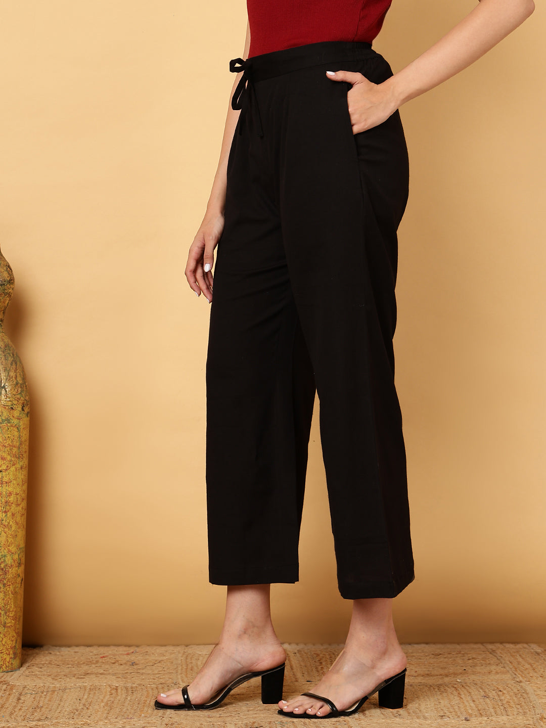 Cotton Flex Ankle Length Solid Regular Palazzos