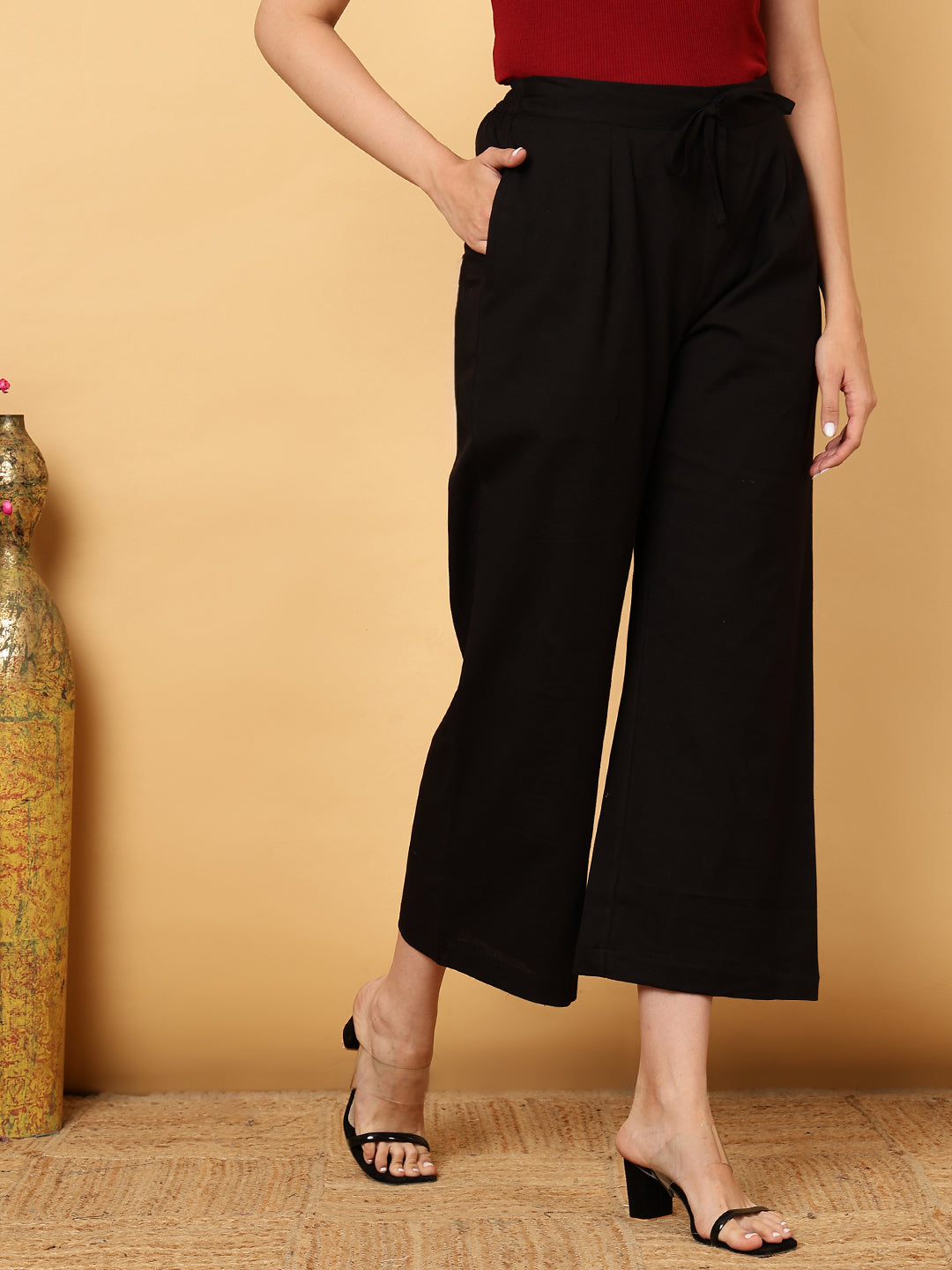 Cotton Flex Ankle Length Solid Regular Palazzos