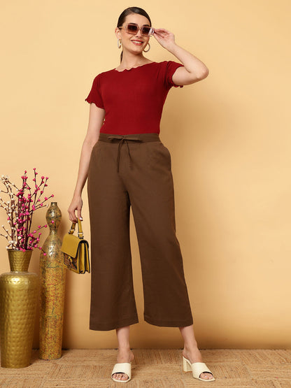 Cotton Flex Ankle Length Solid Regular Palazzos