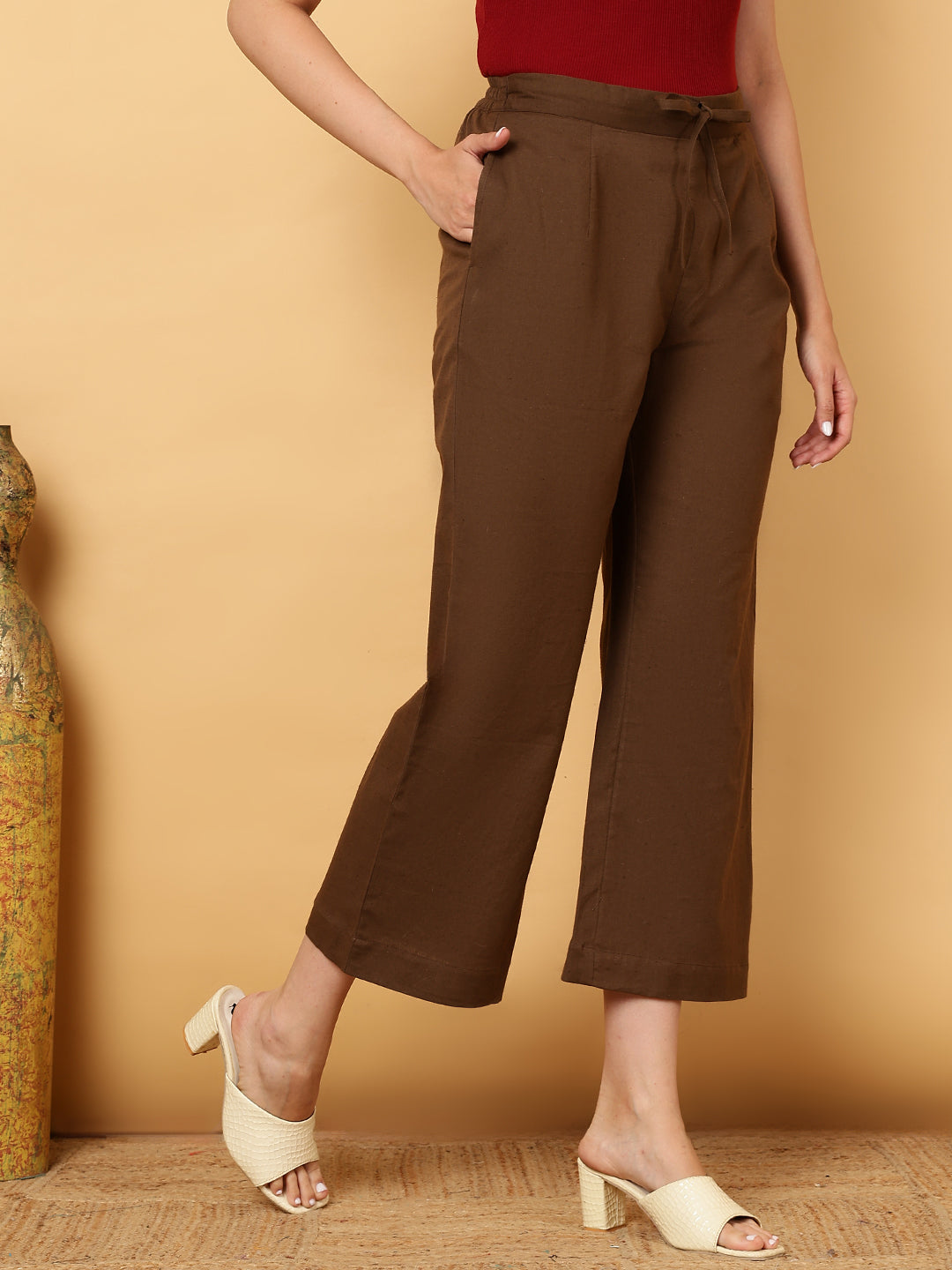 Cotton Flex Ankle Length Solid Regular Palazzos