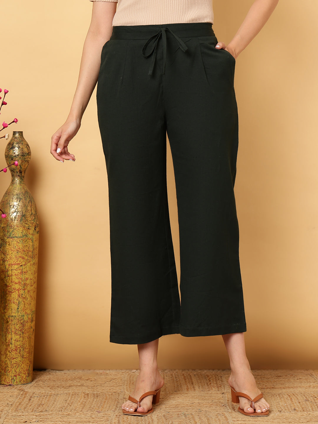 Cotton Flex Ankle Length Solid Regular Palazzos