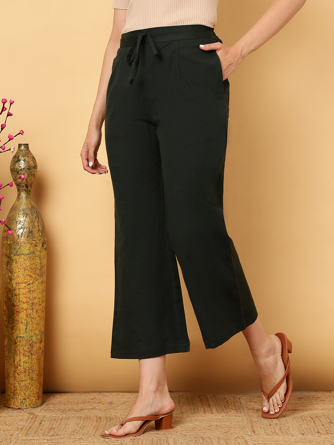 Cotton Flex Ankle Length Solid Regular Palazzos