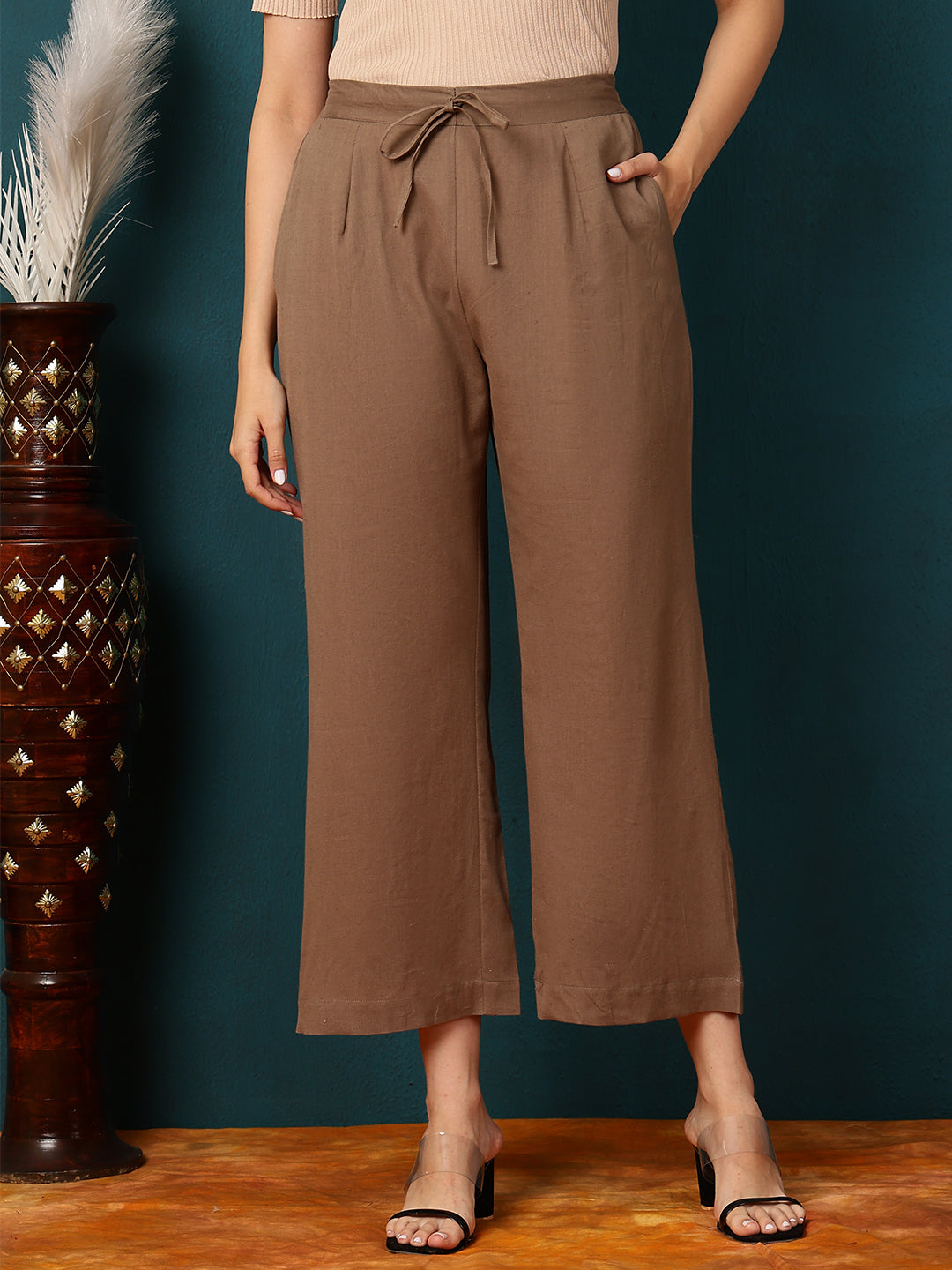 Cotton Flex Ankle Length Solid Regular Palazzos