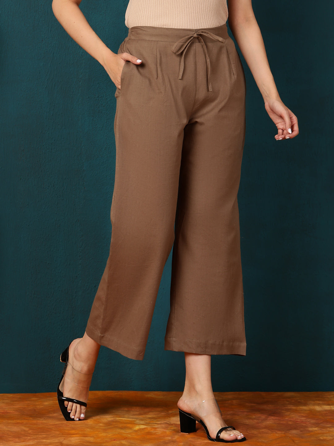 Cotton Flex Ankle Length Solid Regular Palazzos