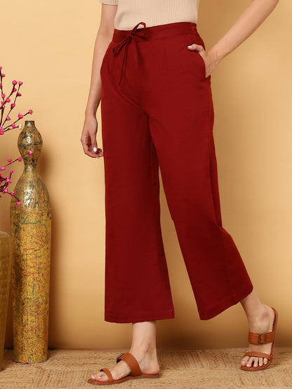 Cotton Flex Ankle Length Solid Regular Palazzos