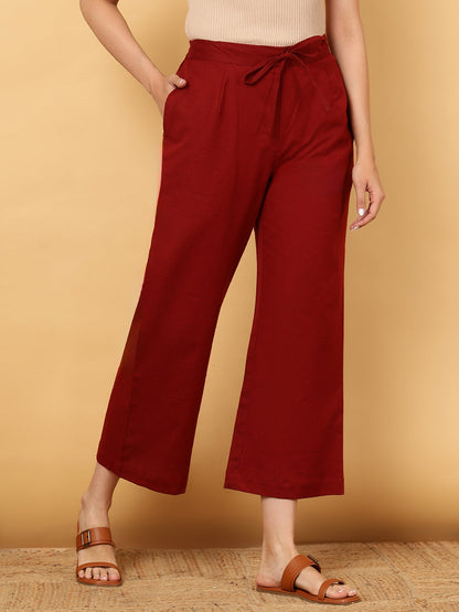 Cotton Flex Ankle Length Solid Regular Palazzos