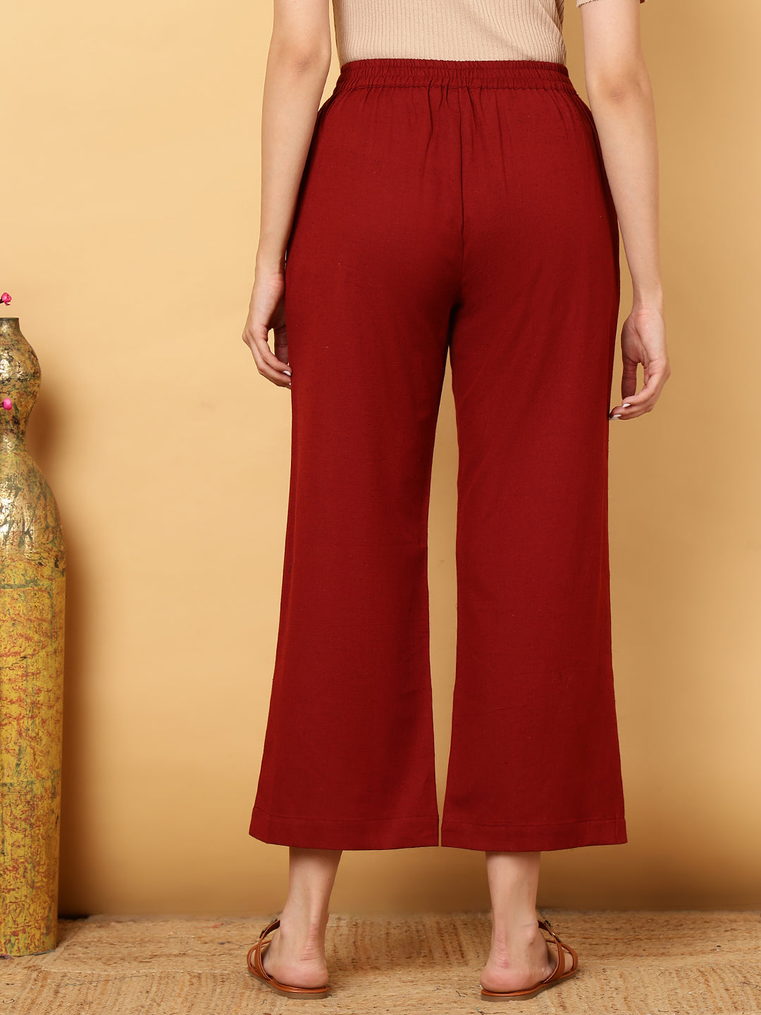 Cotton Flex Ankle Length Solid Regular Palazzos