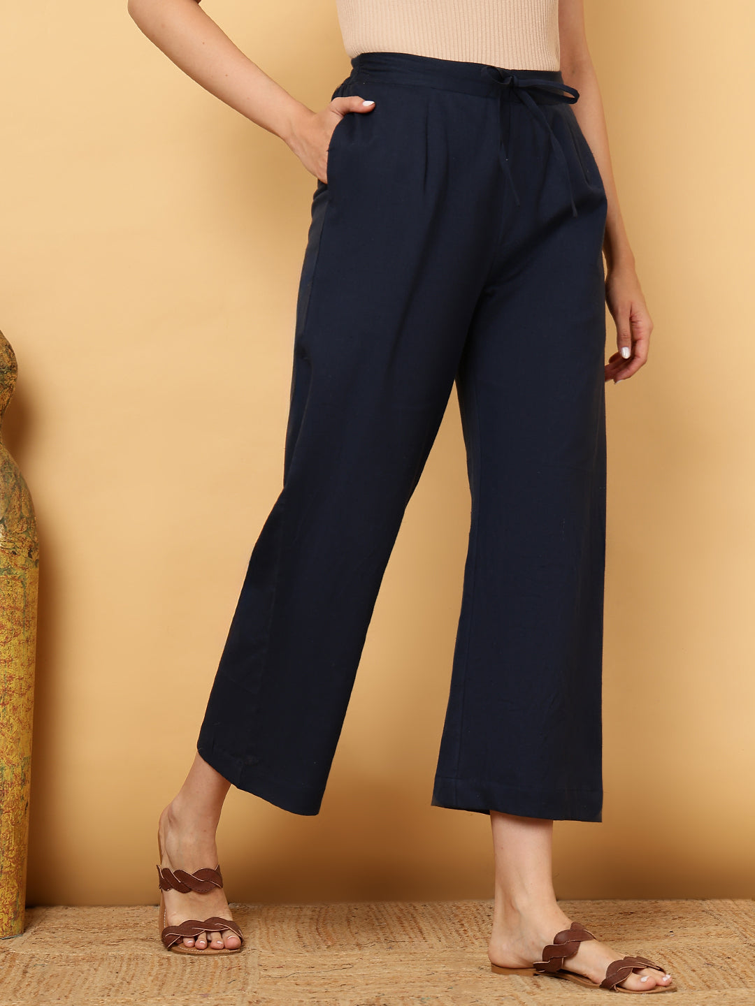 Cotton Flex Ankle Length Solid Regular Palazzos