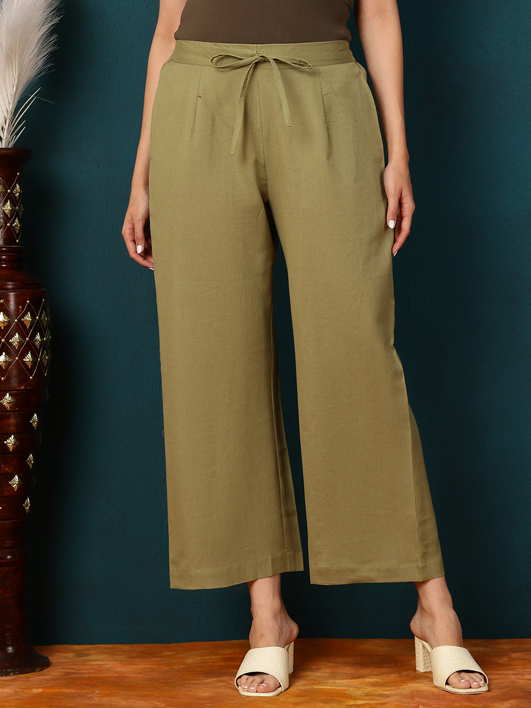 Cotton Flex Ankle Length Solid Regular Palazzos