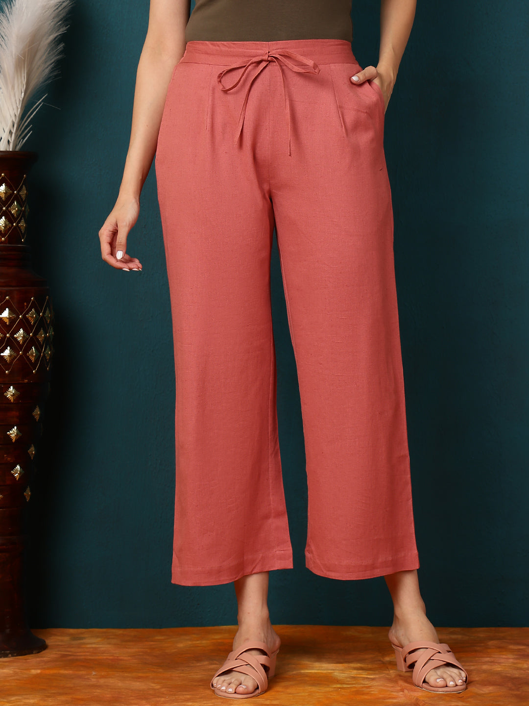 Cotton Flex Ankle Length Solid Regular Palazzos