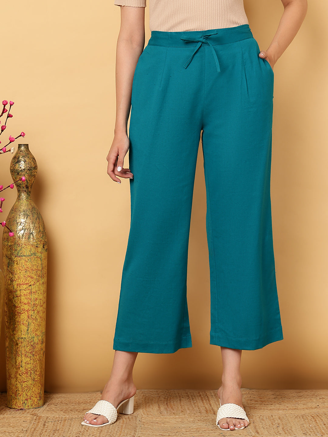 Cotton Flex Ankle Length Solid Regular Palazzos