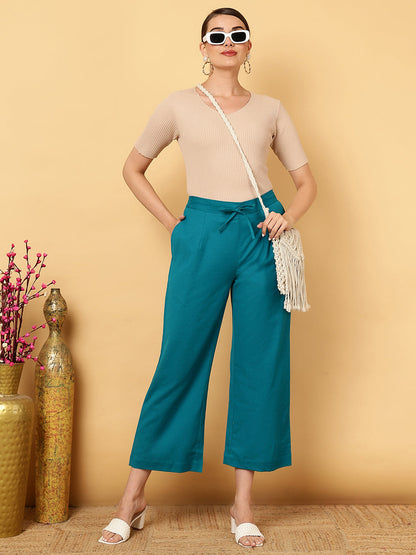 Cotton Flex Ankle Length Solid Regular Palazzos