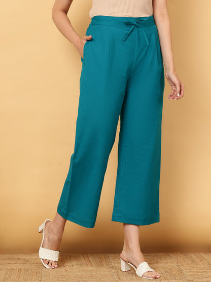 Cotton Flex Ankle Length Solid Regular Palazzos