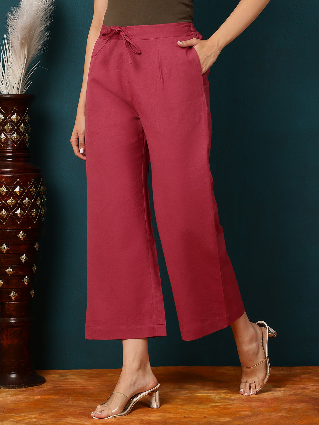 Cotton Flex Ankle Length Solid Regular Palazzos