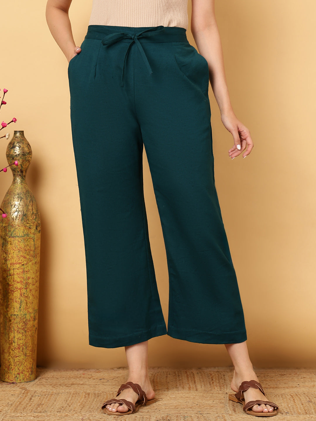 Cotton Flex Ankle Length Solid Regular Palazzos