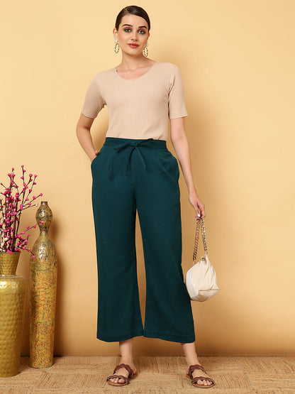 Cotton Flex Ankle Length Solid Regular Palazzos