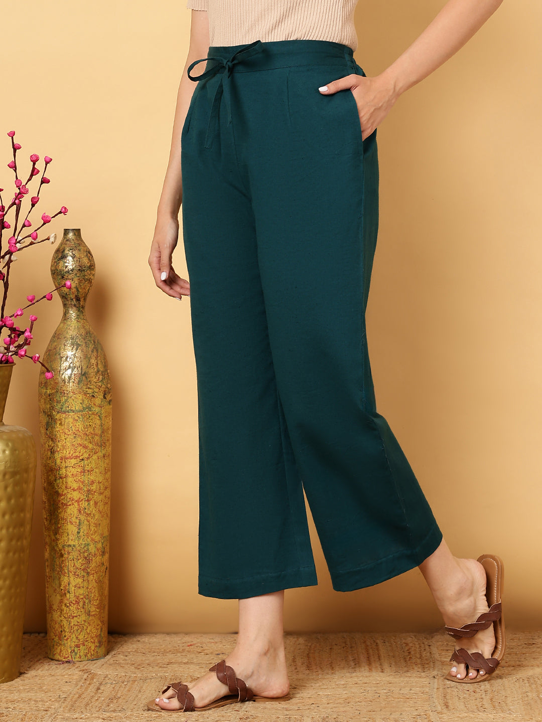 Cotton Flex Ankle Length Solid Regular Palazzos