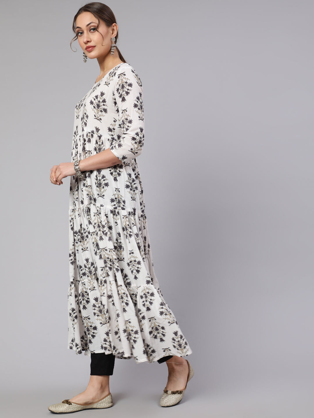 Rayon Printed Round Neck 3/4 Sleeve Flared  Kurta