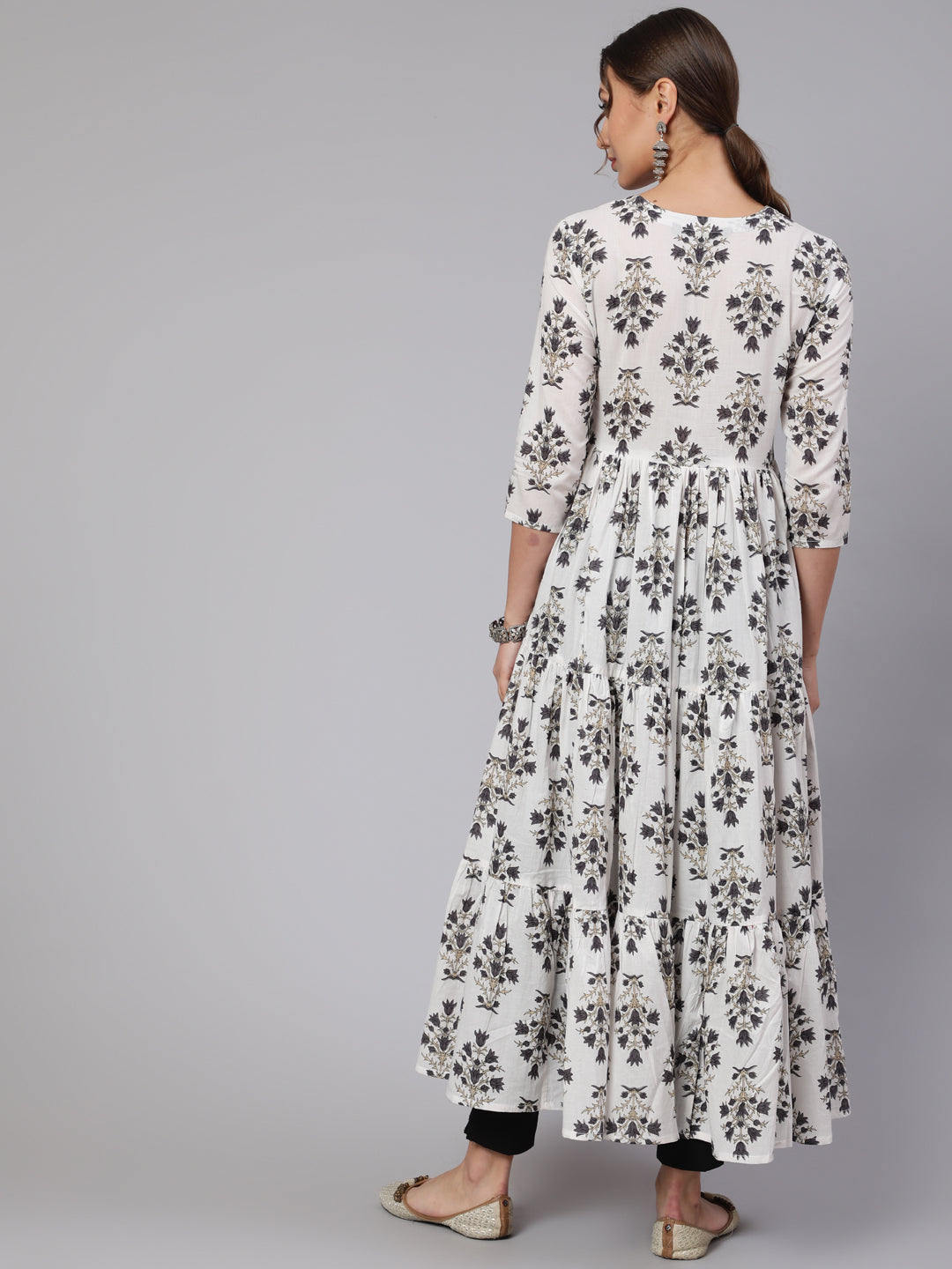 Rayon Printed Round Neck 3/4 Sleeve Flared  Kurta