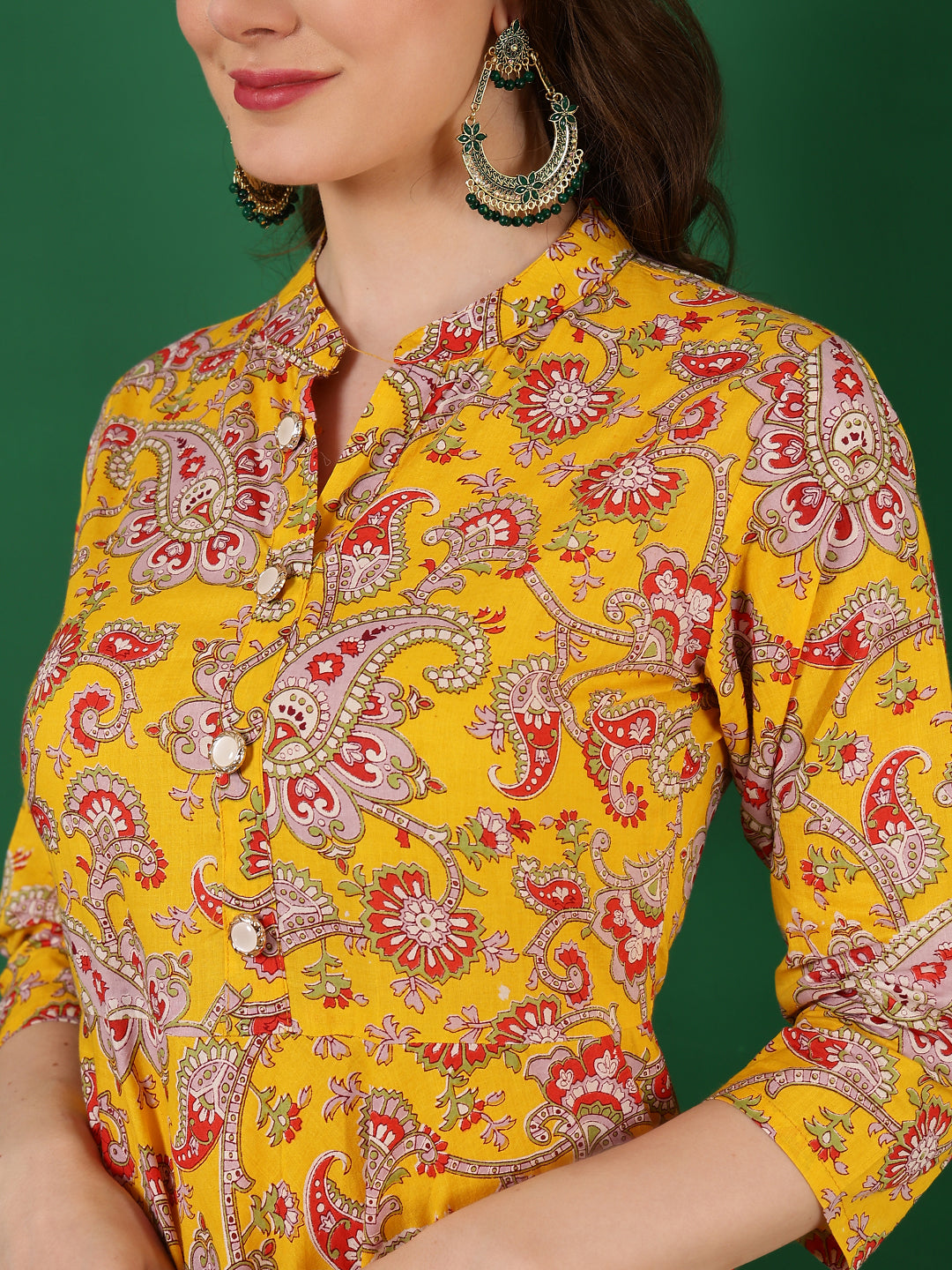 Cotton Printed Ankle Length 3/4 Sleeve Mandarin Neck Anarkali Kurta