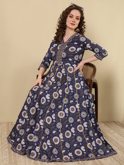 Rayon Printed Ankle Length 3/4 Sleeve V-Neck Anarkali Kurta