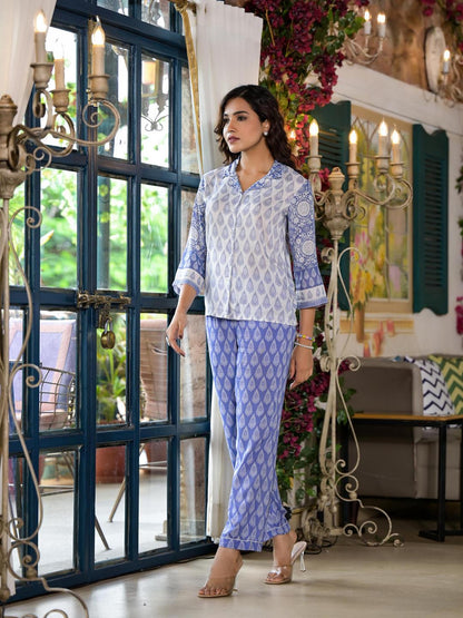 Purple Ethnic Motif Printed Viscose Kurta & Pants Set With Buttons